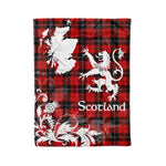 Scotstee Shop Tartan Plaid Fleece Blankets Thistle and Lion Scottish Clan Ramsay Red Plaid Blanket
