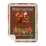 Personalized Gift Plaid Tartan Blanket Clan Grant of Monymusk With Moose Lover Xmas Gift Santa Riding Buffalo Plaid Christmas Sherpa Blanket