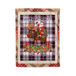 Personalized Gift Plaid Tartan Blanket Clan MacPherson Hunting Modern With Moose Lover Xmas Gift Santa Riding Christmas Fleece Blanket