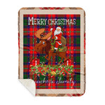 Personalized Gift Plaid Tartan Blanket Clan Wauchope With Moose Lover Xmas Gift Santa Riding Buffalo Plaid Christmas Sherpa Blanket