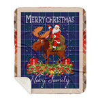 Personalized Gift Plaid Tartan Blanket Clan Navy US Edzell With Moose Lover Xmas Gift Santa Riding Buffalo Plaid Christmas Sherpa Blanket