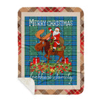 Personalized Gift Plaid Tartan Blanket Clan Lockhart With Moose Lover Xmas Gift Santa Riding Buffalo Plaid Christmas Sherpa Blanket