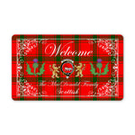 Welcome Mat Scottish Clan MacDonalds Of Sleat Tartan Door Mat, Plaid Doormat With Thistle and Two Lion Scottish