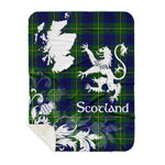 Sherpa Blanket - Tartan Blanket Thistle and Lion Scottish Clan Marjoribanks Modern Plaid Blanket, plaid sherpa blanket queen,purple sherpa blanket,queen sherpa blanket,queen size sherpa blanket,red sherpa blanket,scottish tartan blankets,sherpa blanket,sherpa christmas blanket