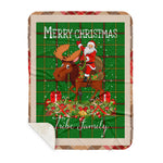 Personalized Gift Plaid Tartan Blanket Clan Tribe of Mar With Moose Lover Xmas Gift Santa Riding Buffalo Plaid Christmas Sherpa Blanket