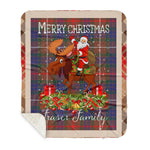 Personalized Gift Plaid Tartan Blanket Clan Fraser Hunting Modern With Moose Lover Xmas Gift Santa Riding Buffalo Plaid Christmas Sherpa Blanket