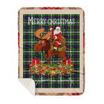 Personalized Gift Plaid Tartan Blanket Clan Farquharson With Moose Lover Xmas Gift Santa Riding Buffalo Plaid Christmas Sherpa Blanket