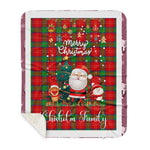 Scotstee Shop - Personalized Gift Tartan Plaid Blanket Clan Chisholm With Funny Santa Snowman Reindeer Merry Christmas Gift Sherpa Blanket