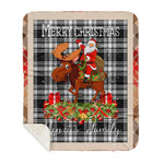 Personalized Gift Plaid Tartan Blanket Clan Menzies Plaid With Moose Lover Xmas Gift Santa Riding Plaid Christmas Sherpa Blanket