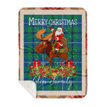 Personalized Gift Plaid Tartan Blanket Clan Glen Ancient With Moose Lover Xmas Gift Santa Riding Buffalo Plaid Christmas Sherpa Blanket