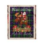 Personalized Gift Plaid Tartan Blanket Clan Malcolm Modern With Moose Lover Xmas Gift Santa Riding Christmas Fleece Blanket