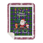 Personalized Gift Tartan Plaid Blanket Clan Gillon With Funny Santa Snowman Reindeer Merry Christmas Gift Sherpa Blanket, blue plaid sherpa blanket,blue tartan sherpa blanket,Buchan,buffalo plaid sherpa blanket,christmas sherpa blanket,Christmas Throw Blanket