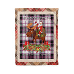 Personalized Gift Plaid Tartan Blanket Clan MacPherson Hunting Modern With Moose Lover Xmas Gift Santa Riding Christmas Fleece Blanket
