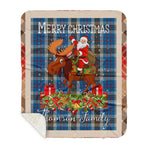 Personalized Gift Plaid Tartan Blanket Clan Thomson With Moose Lover Xmas Gift Santa Riding Buffalo Plaid Christmas Sherpa Blanket