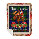 Personalized Gift Plaid Tartan Blanket Clan Gunn Modern With Moose Lover Xmas Gift Santa Riding Buffalo Plaid Christmas Sherpa Blanket