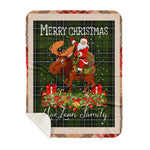 Personalized Gift Plaid Tartan Blanket Clan MacLean Hunting With Moose Lover Xmas Gift Santa Riding Plaid Christmas Sherpa Blanket