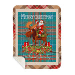 Personalized Gift Plaid Tartan Blanket Clan Wilson Ancient With Moose Lover Xmas Gift Santa Riding Buffalo Plaid Christmas Sherpa Blanket