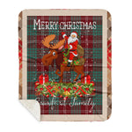 Personalized Gift Plaid Tartan Blanket Clan Crawford Modern With Moose Lover Xmas Gift Santa Riding Buffalo Plaid Christmas Sherpa Blanket
