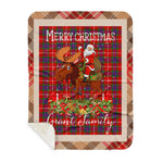 Personalized Gift Plaid Tartan Blanket Clan Grant of Lurg With Moose Lover Xmas Gift Santa Riding Buffalo Plaid Christmas Sherpa Blanket
