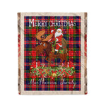 Personalized Gift Plaid Tartan Blanket Clan MacPherson Modern With Moose Lover Xmas Gift Santa Riding Christmas Fleece Blanket