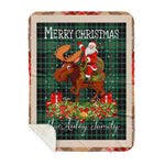 Personalized Gift Plaid Tartan Blanket Clan MacAulay Hunting With Moose Lover Xmas Gift Santa Riding Buffalo Plaid Christmas Sherpa Blanket