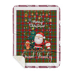 Personalized Gift Tartan Plaid Blanket Clan Grant of Monymusk With Funny Santa Snowman Reindeer Merry Christmas Gift Sherpa Blanket, blue plaid sherpa blanket,blue tartan sherpa blanket,Buchan,buffalo plaid sherpa blanket,christmas sherpa blanket,Christmas Throw Blanket