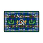 Doormat - Welcome Mat Scottish Clan Badge Cockburn Ancient Tartan Door Mat, Plaid Doormat With Thistle and Two Lion Scottish