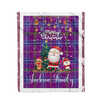 Personalized Gift Tartan Plaid Blanket Clan Jackson With Funny Santa Snowman Reindeer Merry Christmas Fleece Blanket, Home Living Room, Plaid Blanket, Tartan Blanket, Scottish Blanket, Buffalo fleece blanket, Christmas Blanket