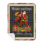 Personalized Gift Plaid Tartan Blanket Clan MacMillan Hunting Modern With Moose Lover Xmas Gift Santa Riding Plaid Christmas Sherpa Blanket