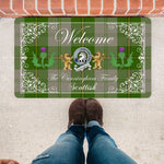 Doormat - Welcome Mat Scottish Clan Badge Cunningham Dress Green Dancers Tartan Door Mat, Plaid Doormat With Thistle and Two Lion Scottish
