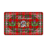 Doormat - Welcome Mat Scottish Clan Badge Drummond Of Perth Tartan Door Mat, Plaid Doormat With Thistle and Two Lion Scottish