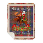 Personalized Gift Plaid Tartan Blanket Clan Fraser Hunting Modern With Moose Lover Xmas Gift Santa Riding Buffalo Plaid Christmas Sherpa Blanket