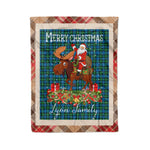 Personalized Gift Plaid Tartan Blanket Clan Lyon With Moose Lover Xmas Gift Santa Riding Christmas Fleece Blanket