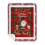Personalized Gift Tartan Plaid Blanket Clan Seton With Funny Santa Snowman Reindeer Merry Christmas Gift Sherpa Blanket, blue plaid sherpa blanket,blue tartan sherpa blanket,Buchan,buffalo plaid sherpa blanket,christmas sherpa blanket,Christmas Throw Blanket