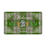 Doormat - Welcome Mat Scottish Clan Badge Cunningham Dress Green Dancers Tartan Door Mat, Plaid Doormat With Thistle and Two Lion Scottish