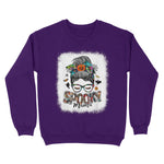 Standard Crew Neck Sweatshirt - Spooky Mama Messy Bun Skull Halloween Costume Momster Witchy Women Spooky - Scotstee Shop
