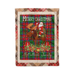 Personalized Gift Plaid Tartan Blanket Clan McCulloch With Moose Lover Xmas Gift Santa Riding Christmas Fleece Blanket