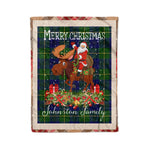 Personalized Gift Plaid Tartan Blanket Clan Johnston Modern With Moose Lover Xmas Gift Santa Riding Christmas Fleece Blanket