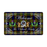 Doormat - Welcome Mat Scottish Clan Badge Clelland Tartan Door Mat, Plaid Doormat With Thistle and Two Lion Scottish