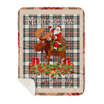 Personalized Gift Plaid Tartan Blanket Clan Stewart Dress Ancient With Moose Lover Xmas Gift Santa Riding Buffalo Plaid Christmas Sherpa Blanket