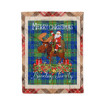 Personalized Gift Plaid Tartan Blanket Clan Barclay Hunting Ancient With Moose Lover Xmas Gift Santa Riding Christmas Fleece Blanket