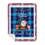 Personalized Gift Tartan Plaid Blanket Clan McKerrell With Funny Santa Snowman Reindeer Merry Christmas Gift Sherpa Blanket, blue plaid sherpa blanket,blue tartan sherpa blanket,Buchan,buffalo plaid sherpa blanket,christmas sherpa blanket,Christmas Throw Blanket