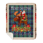 Personalized Gift Plaid Tartan Blanket Clan Stevenson With Moose Lover Xmas Gift Santa Riding Buffalo Plaid Christmas Sherpa Blanket