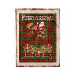Personalized Gift Plaid Tartan Blanket Clan Auchinleck With Moose Lover Xmas Gift Santa Riding Christmas Fleece Blanket