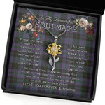 To My Beautiful Soulmate Sunflower Necklace In Your Eyes I Have Found My Home Clan Clergy Purple Tartan Jewelry For Girlfriend, Tartan Sunflower Pendant Necklace, Scottish Tartan Jewelry, valentine necklace, necklace girlfriend, necklace for wife, cute necklaces for girlfriend, jewelry for girlfriend, to my soulmate necklace, to my future wife necklace