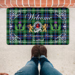 Doormat - Welcome Mat Scottish Clan Badge Farquharson Ancient Tartan Door Mat, Plaid Doormat With Thistle and Two Lion Scottish