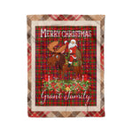 Personalized Gift Plaid Tartan Blanket Clan Grant of Rothiemurchus With Moose Lover Xmas Gift Santa Riding Christmas Fleece Blanket