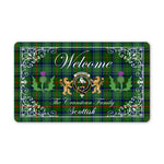 Doormat - Welcome Mat Scottish Clan Cranstoun Tartan Door Mat, Plaid Doormat With Thistle and Two Lion Scottish