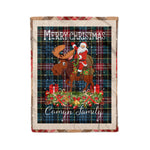 Personalized Gift Plaid Tartan Blanket Clan Comyn With Moose Lover Xmas Gift Santa Riding Christmas Fleece Blanket