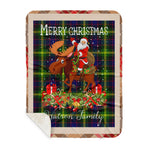 Personalized Gift Plaid Tartan Blanket Clan Watson Modern With Moose Lover Xmas Gift Santa Riding Buffalo Plaid Christmas Sherpa Blanket